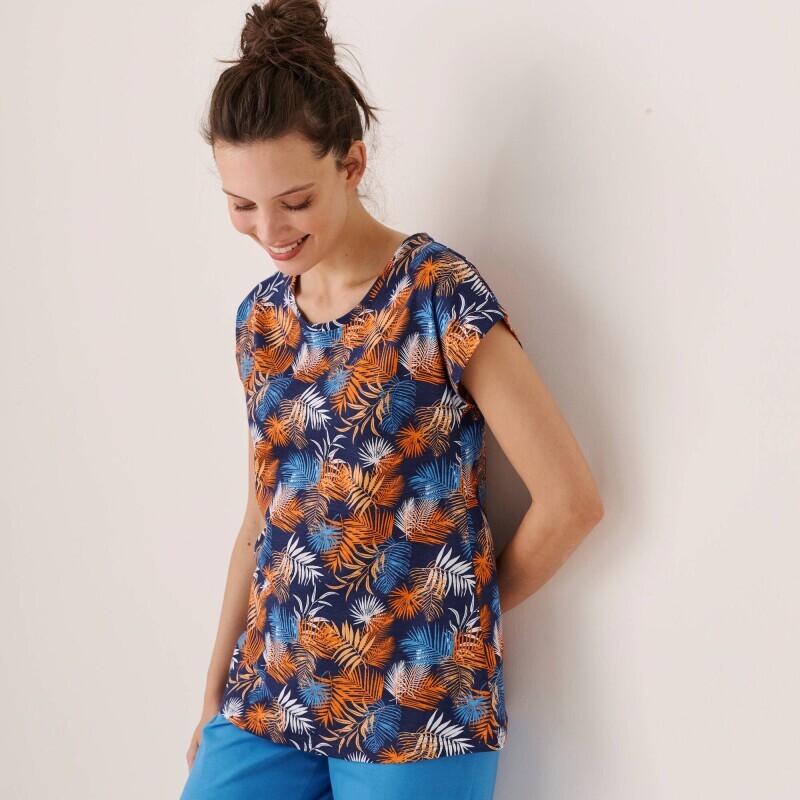 Bluzka piżamowa z krótkim rękawem i nadrukiem tropikalnym