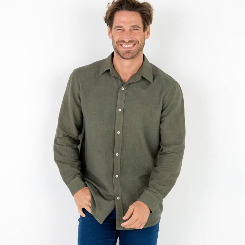 Košeľa zo zmesi bavlny a ľanu s dlhými rukávmi