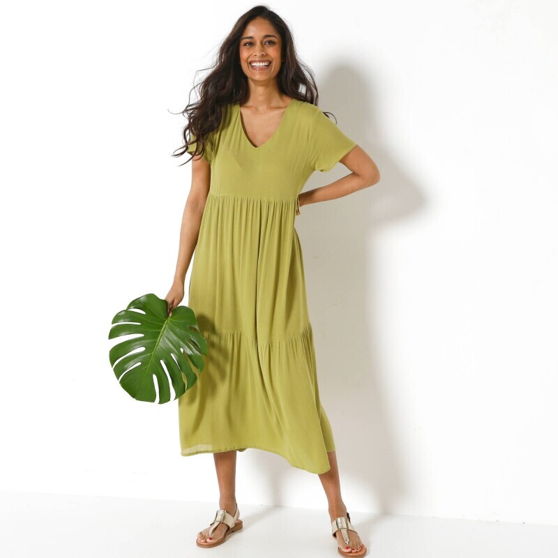 Крепова сукня міді з V-подібним вирізом