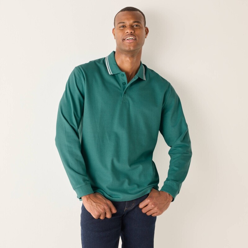 Tricou polo cu guler în dungi și mâneci lungi