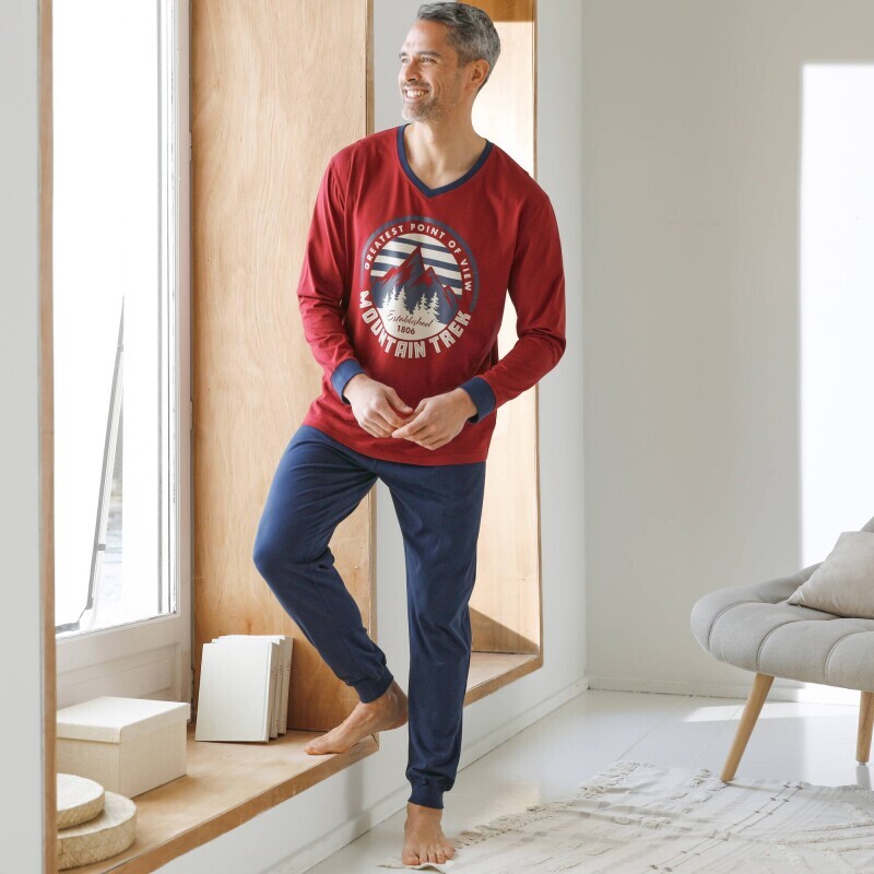 Pijamale cu imprimeu și decolteu în V și pantaloni