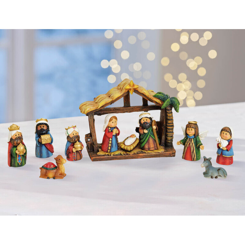 Scenă a Nașterii Domnului cu figurine, set de 11 piese