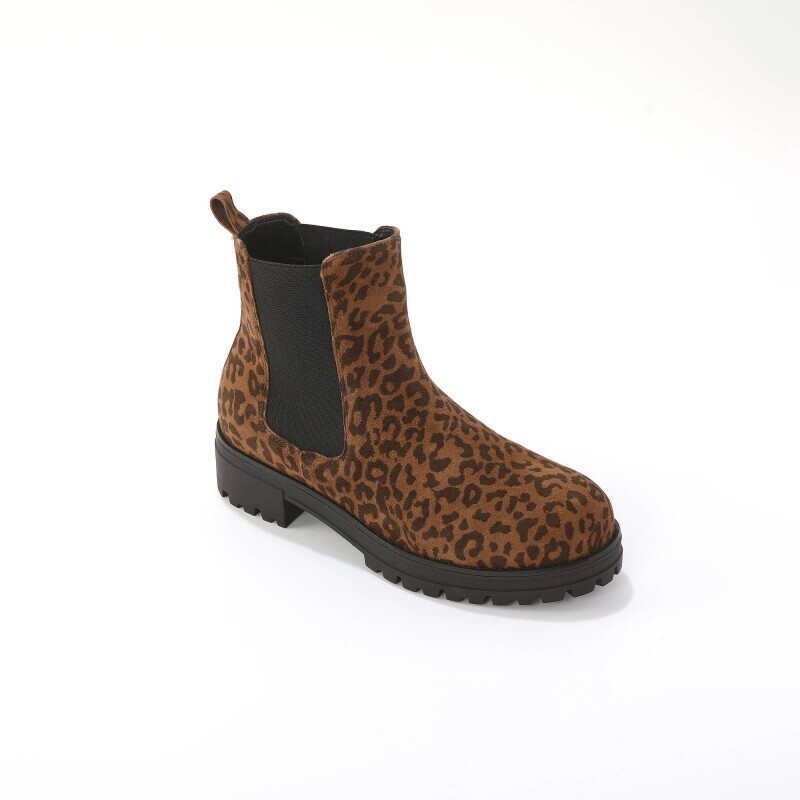 Nízke kožené čižmy s gumou a leopardím vzorom