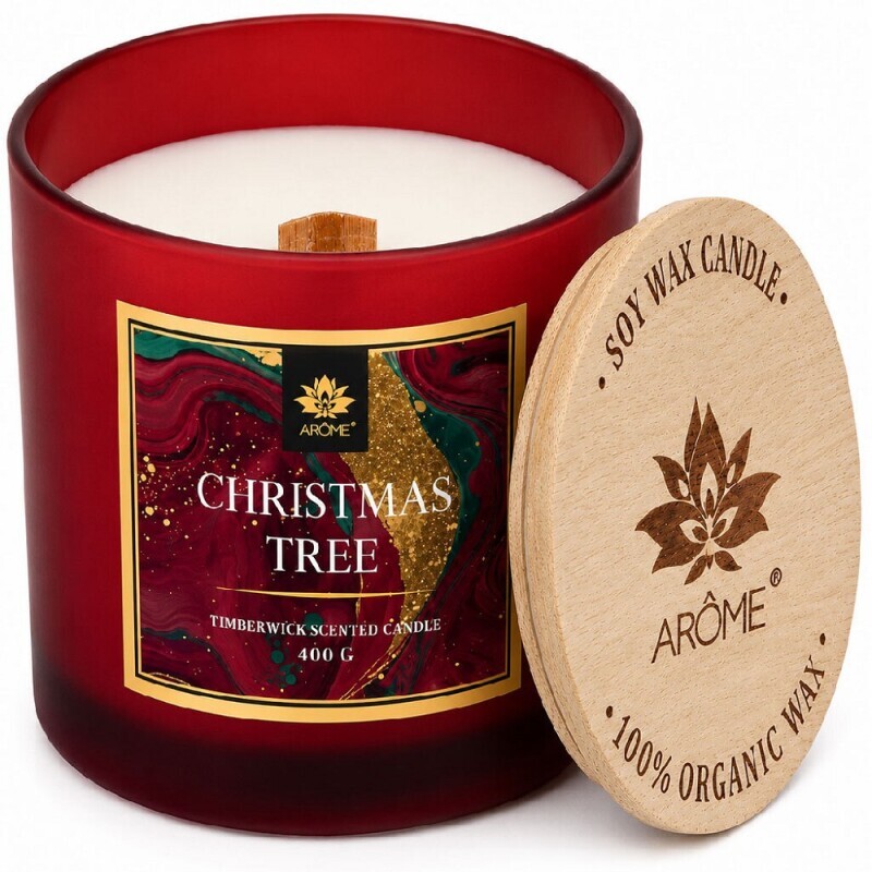 ARÔME Svíčka s dřevěným knotem a víčkem, Christmas Tree, 400 g