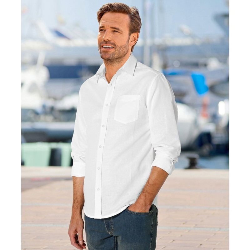 Jednofarebná košeľa s dlhými rukávmi, ľan - bavlna