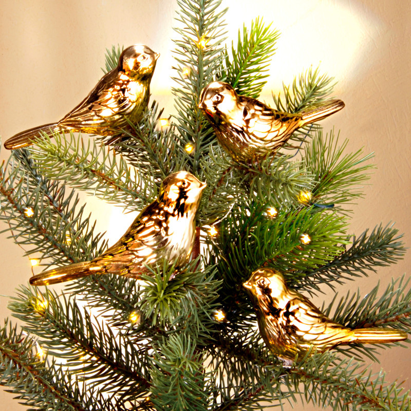 4 dekoratívne vtáčiky, zlatistá