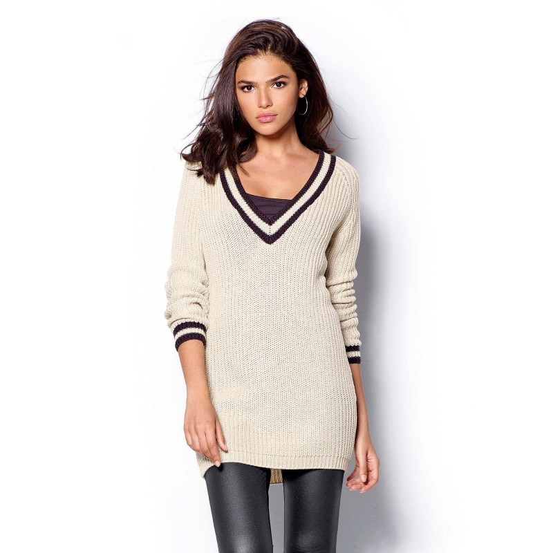 Dlhý sveter s kontrastnými lemami