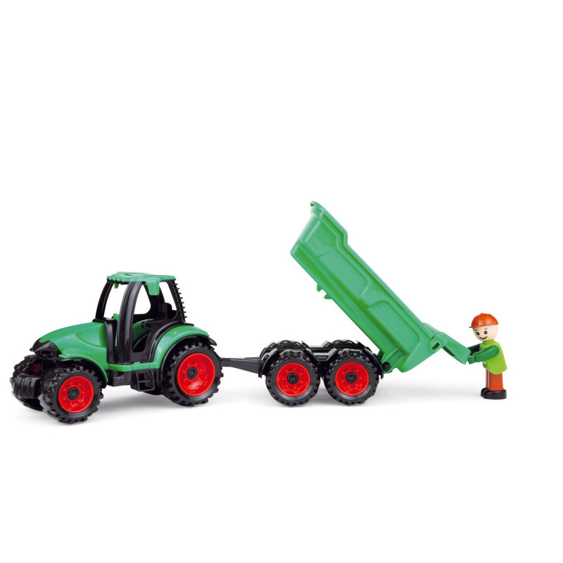 Műanyag traktor oldalkocsival 32 cm-es figurával, műanyagból