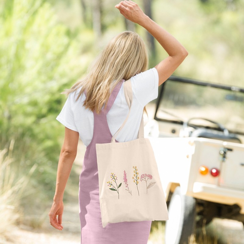 Bavlněná taška s výšivkou květin, bio bavlna