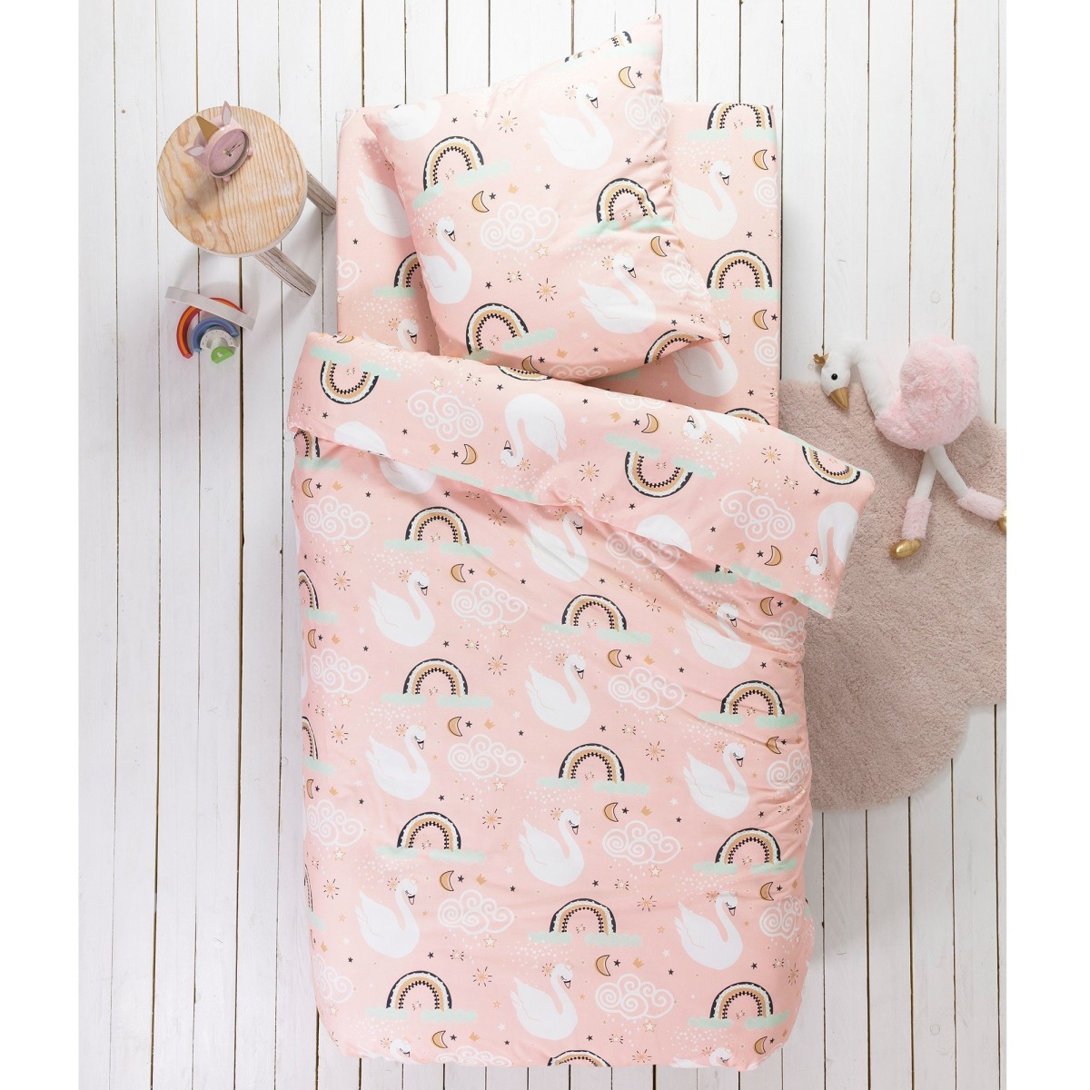 E-shop Detská posteľná bielizeň Labute s potlačou, pre 1 osobu, bavlna