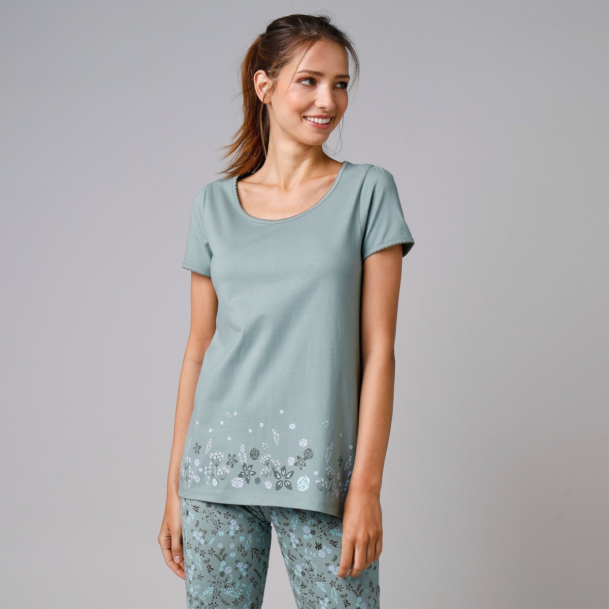 Pyžamové tričko s krátkymi rukávmi a potlačou na spodnom leme