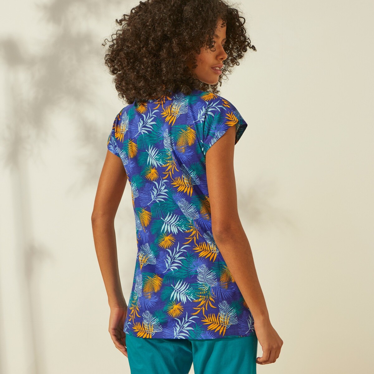 Pyžamové tričko s krátkymi rukávmi, s tropickou potlačou