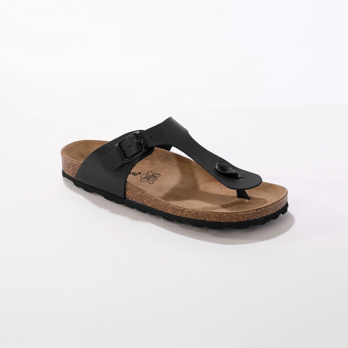 Žabkové kožené sandály se sponou, černé