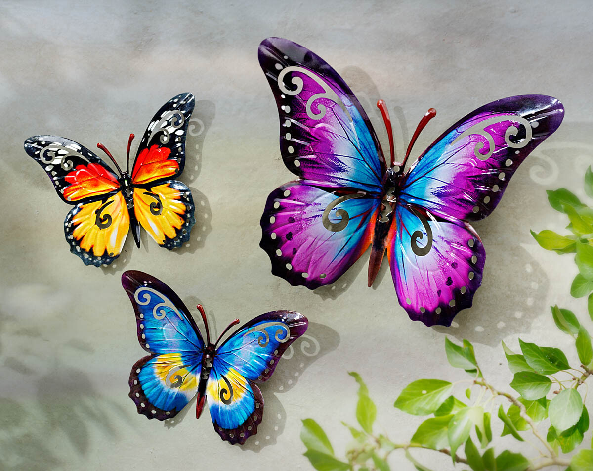 Levně Nástěnná dekorace Motýli, sada 3 ks
