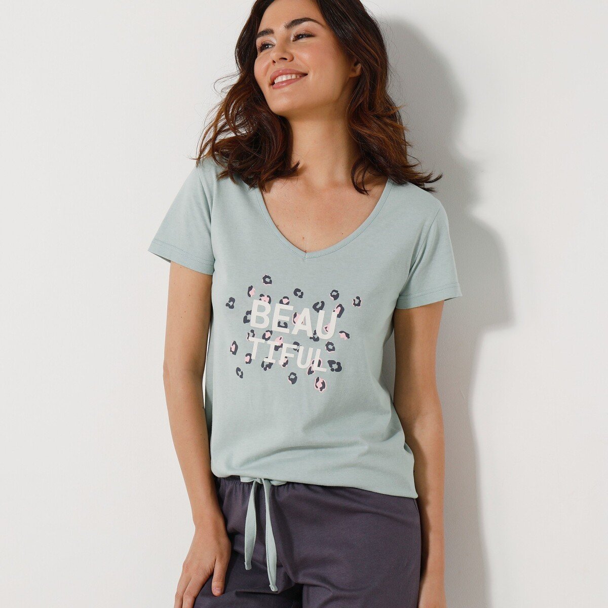 E-shop Pyžamové tričko s krátkymi rukávmi a stredovou potlačou "Beautiful"