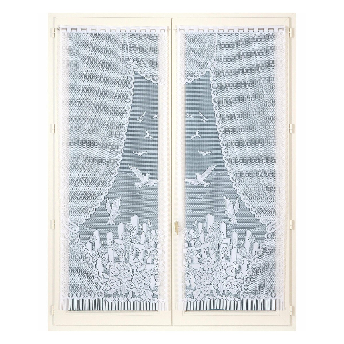 Rovná vitrážová záclona s motivem ptáčků, pro garnýžovou tyč, pár