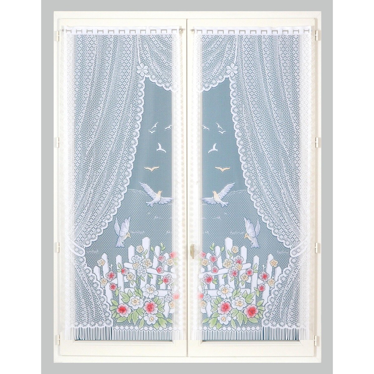 Levně Rovná vitrážová záclona s motivem ptáčků, pro garnýžovou tyč, pár