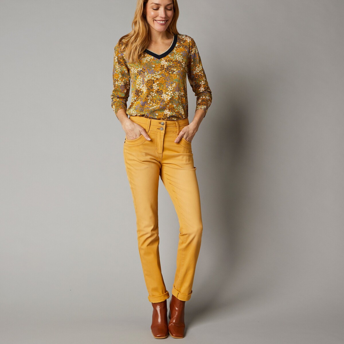 Rovné strečové džínsy, farebné