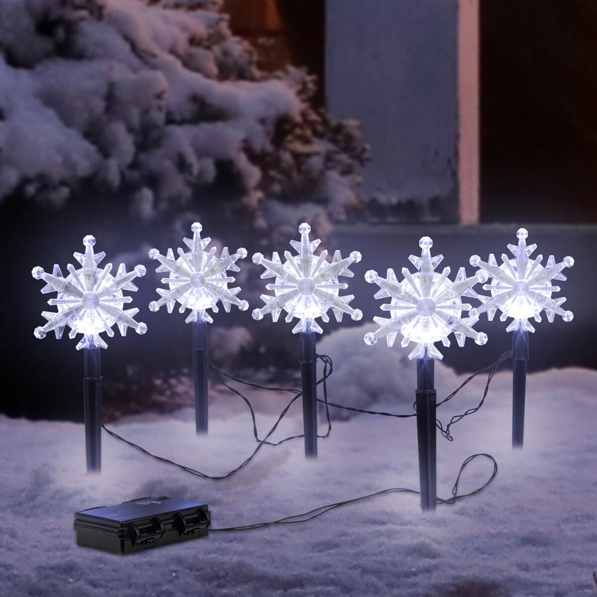LED Záhradný zápich Snehové vločky, 5 ks