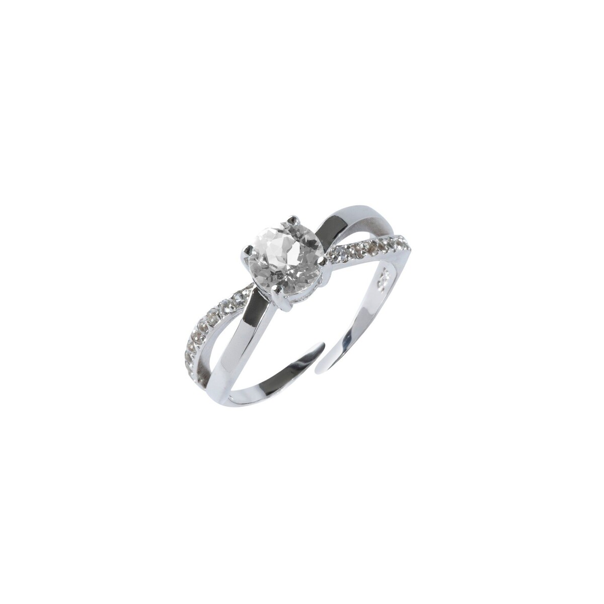 Levně Nastavitelný stříbrný prsten s křišťály a kulatým kamínkem