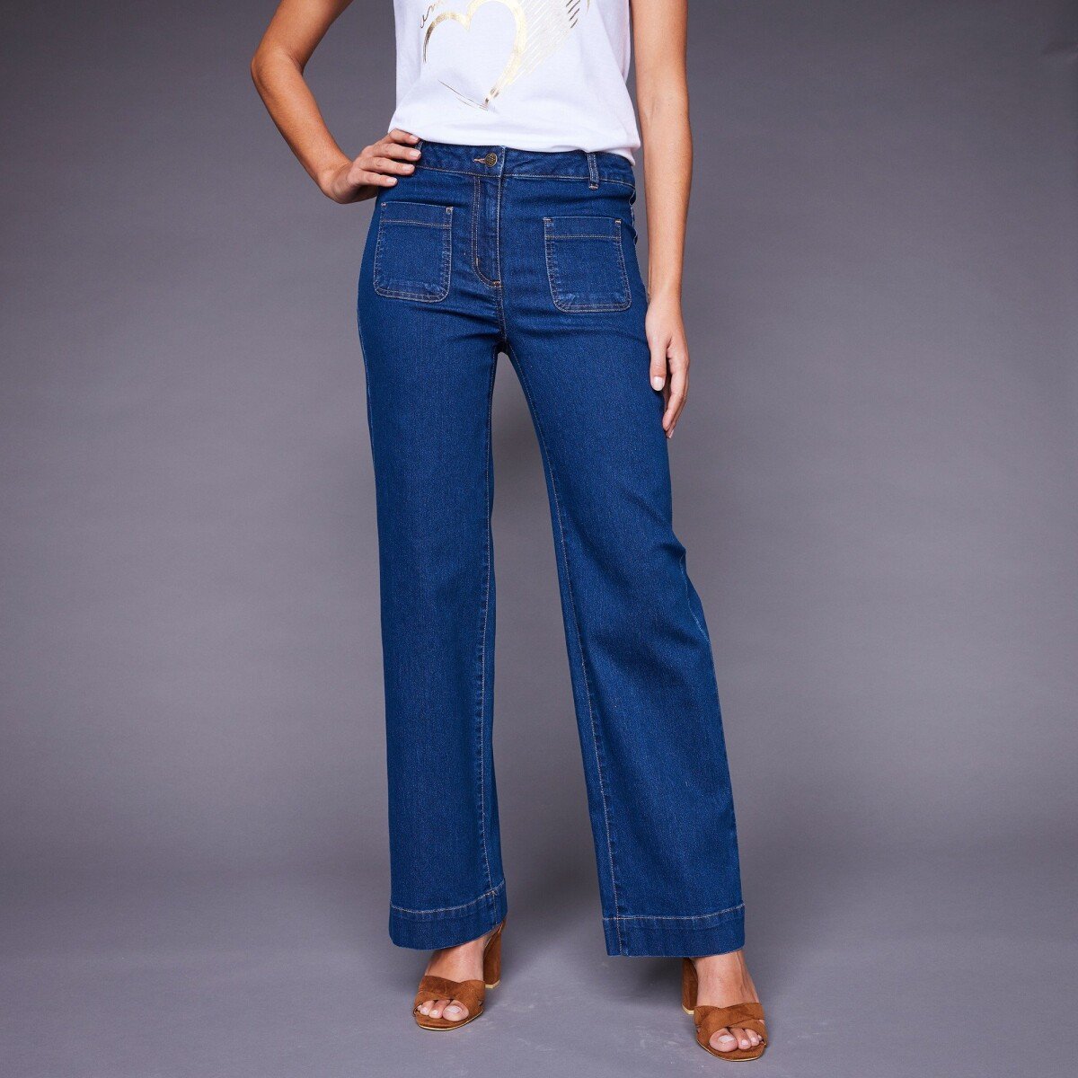 Rovné široké džínsy s vysokým pásom