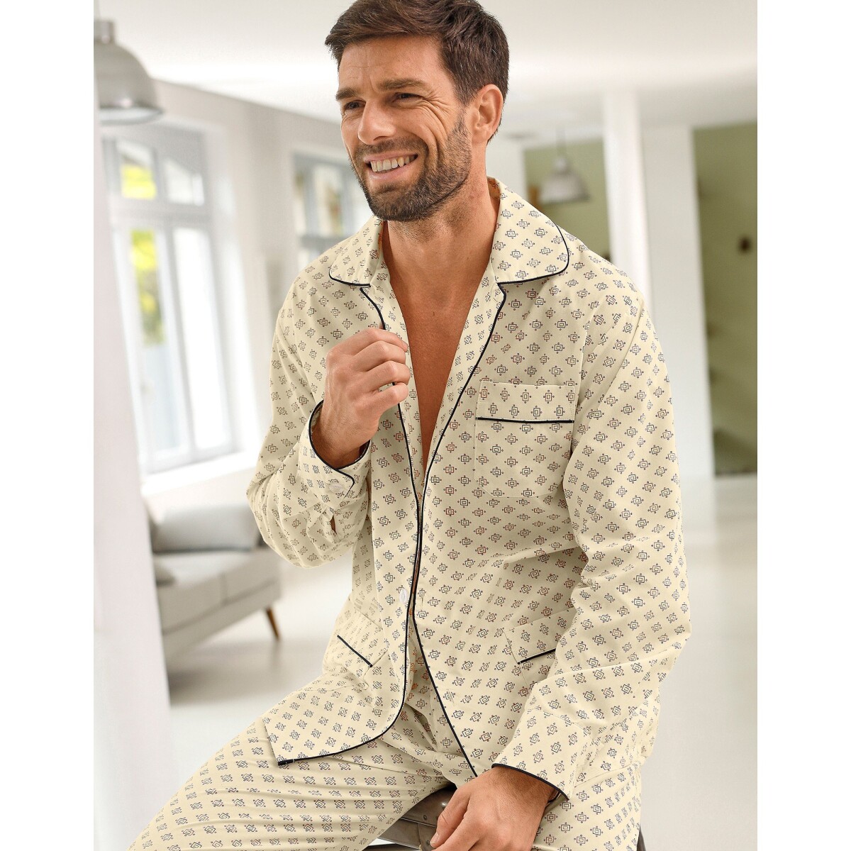 Klasické pyžamo z bavlneného popelínu s potlačou