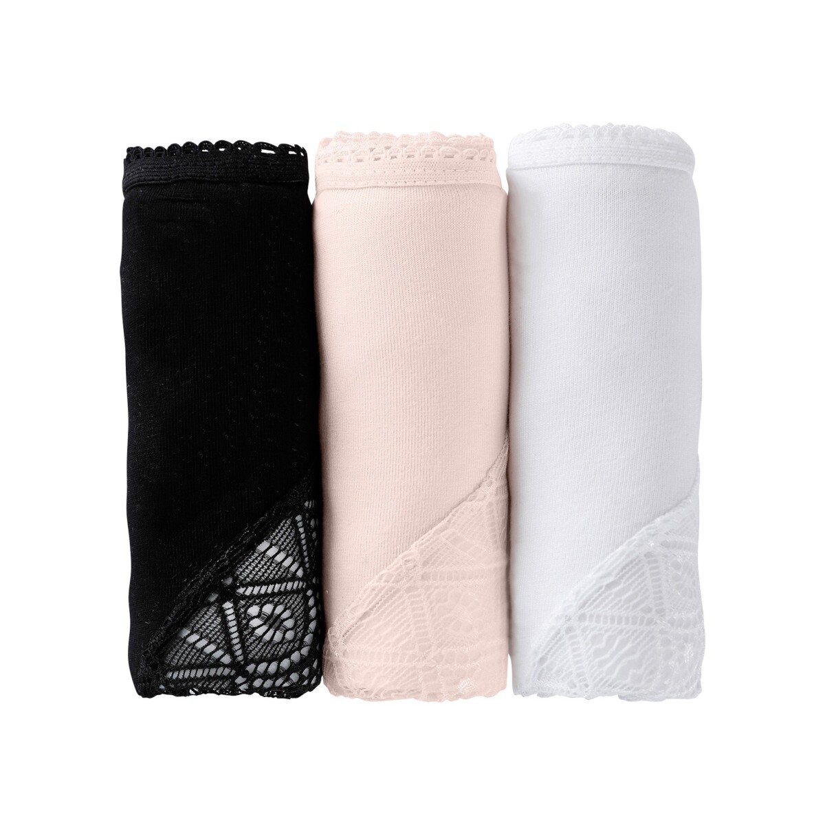 Súprava 3 nohavičiek maxi zo strečovej jednofarebnej bavlny a čipky
