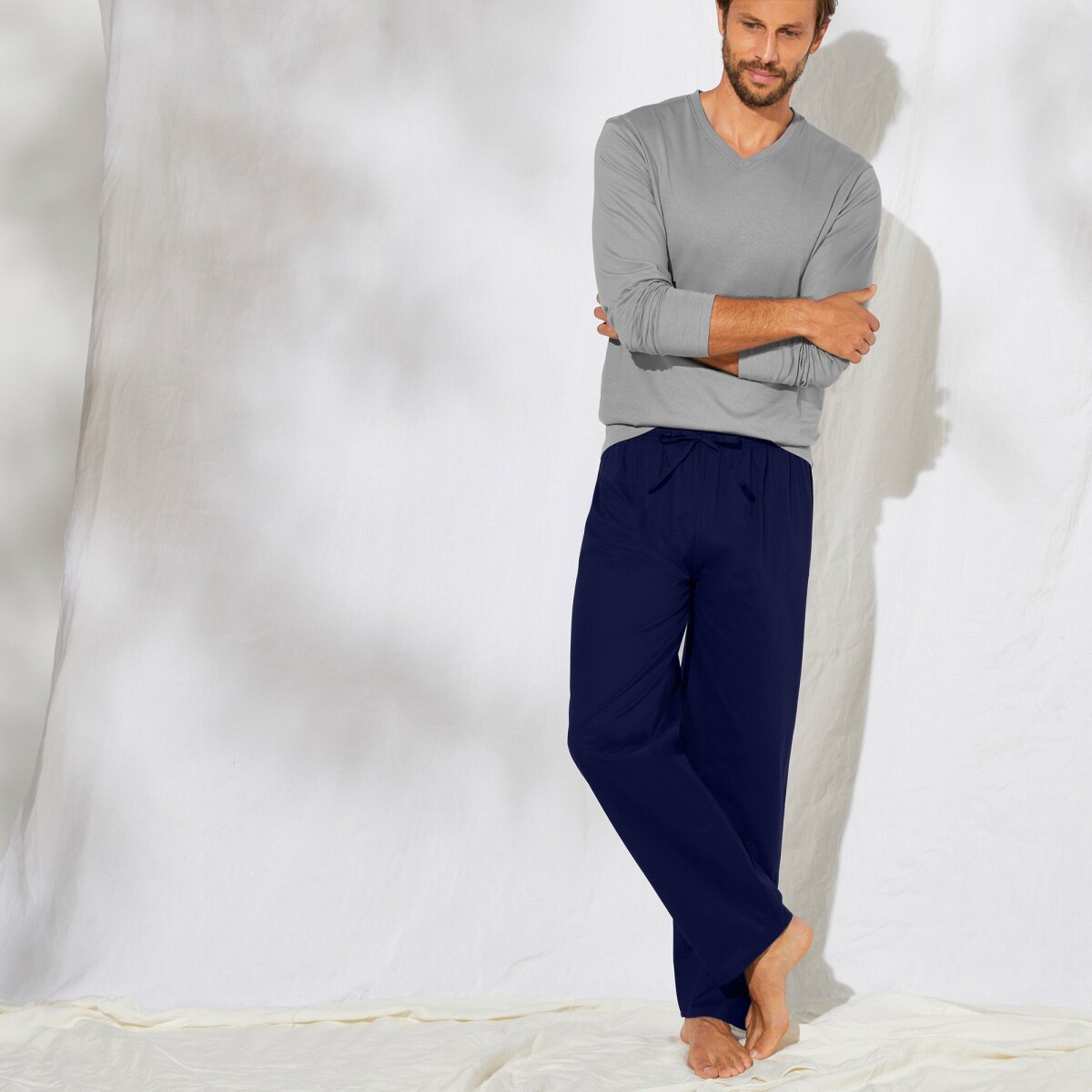 Súprava 2 pyžamových nohavíc, jednofarebné + kockované
