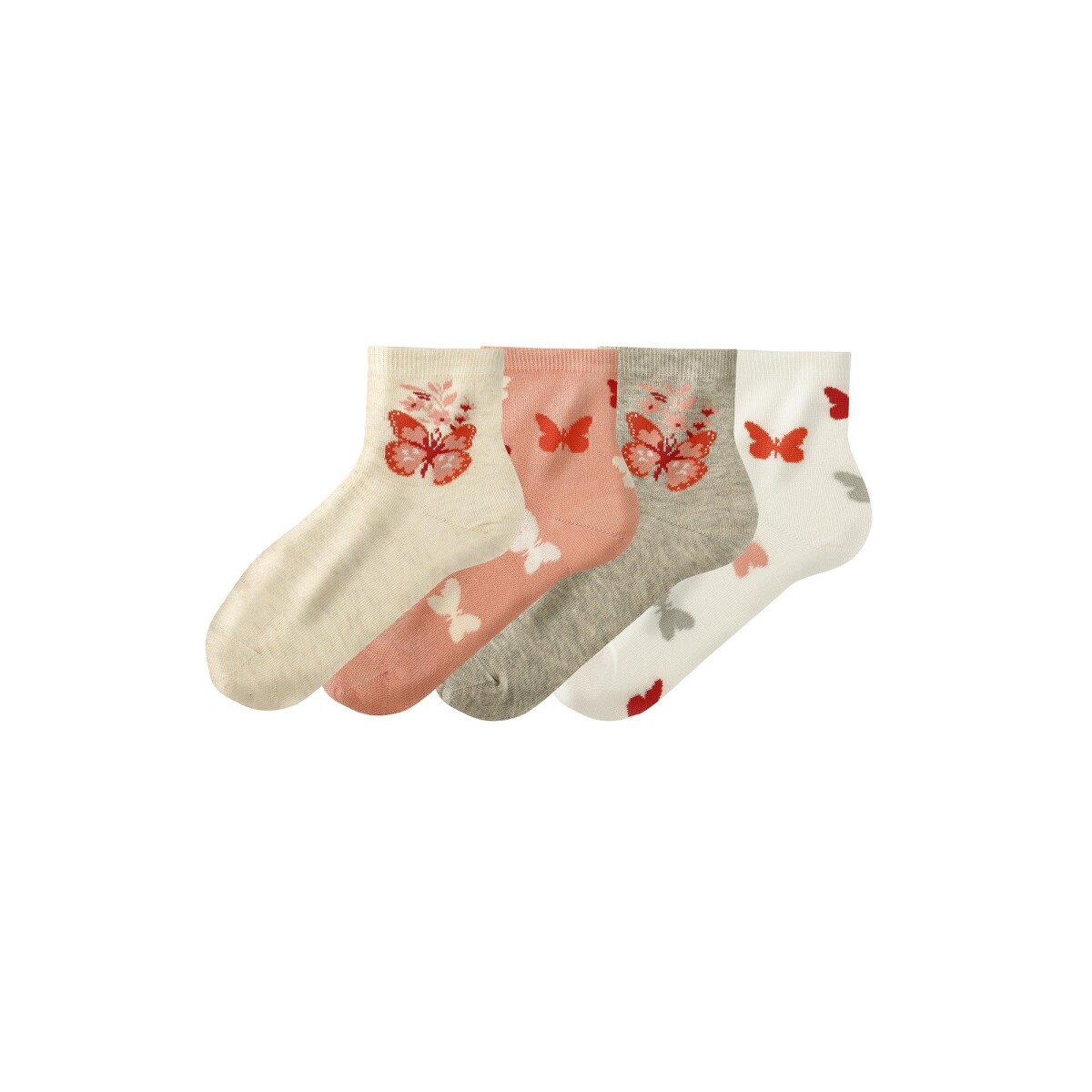 Levně Sada 4 párů kotníkových ponožek s motivem motýlů