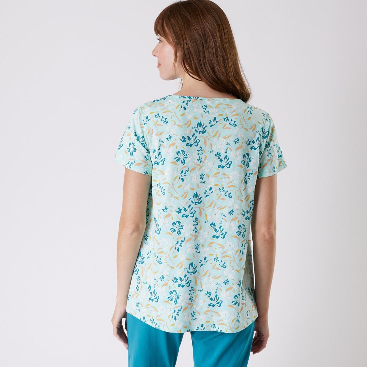 Pyžamové tričko s krátkymi rukávmi a potlačou kvetín