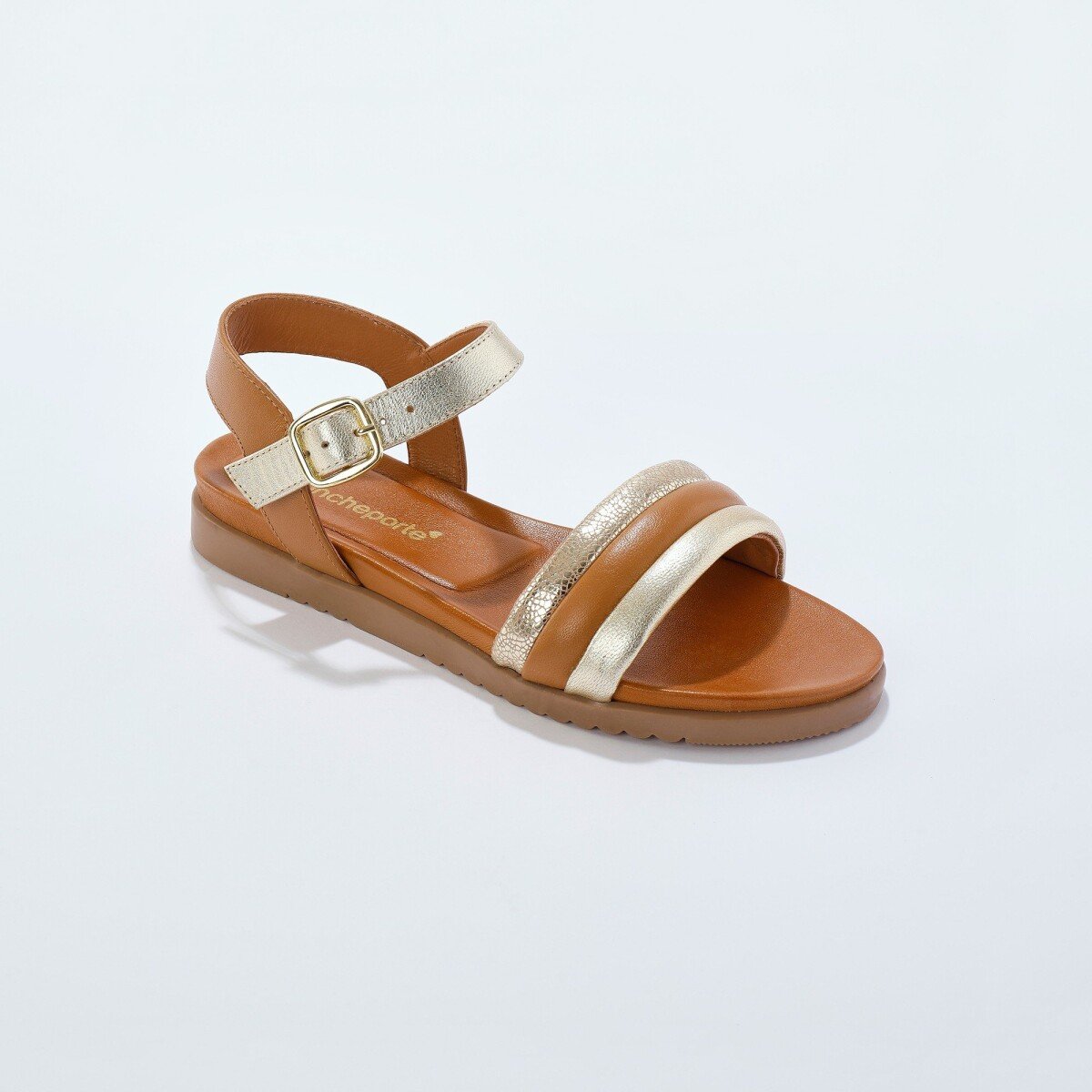 Kožené trojbarevné sandály se zlatým detailem