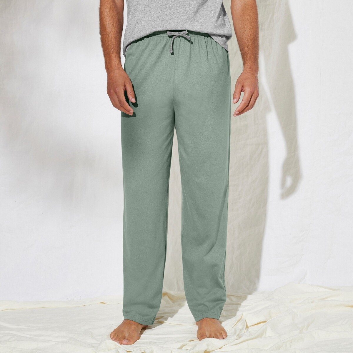 Jednofarebné pyžamové nohavice, zelené