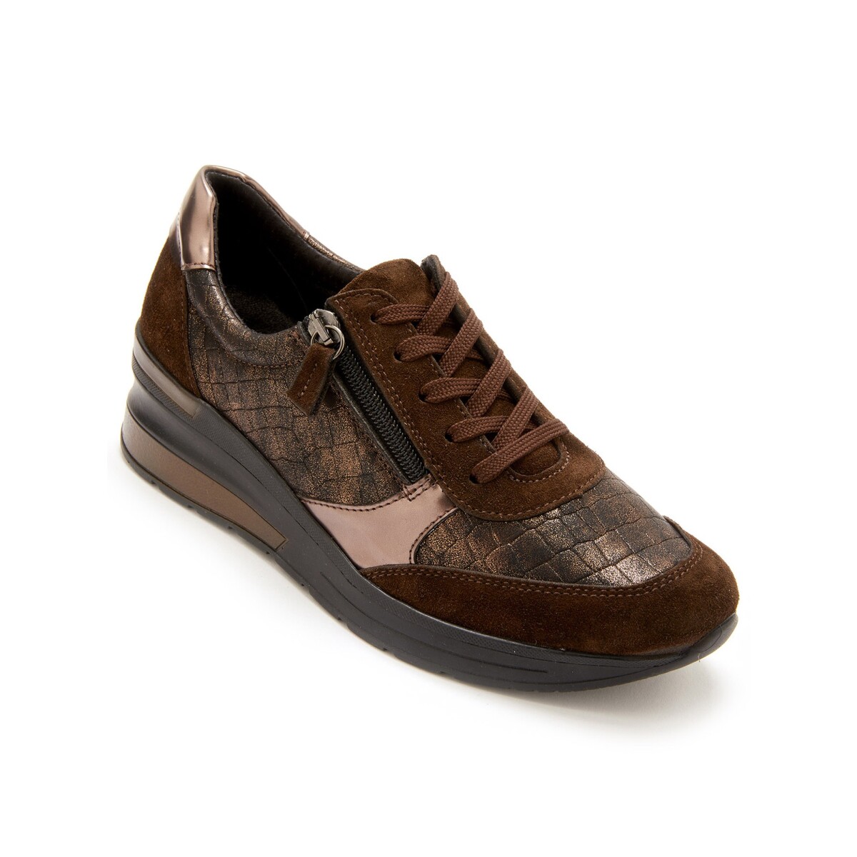 Kožené derbies na šnurovanie a zips s bronzovým efektom