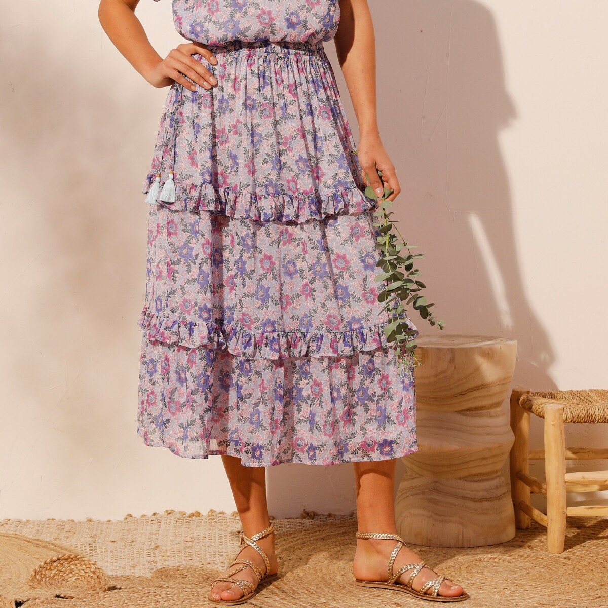 Levně Dlouhá sukně s potiskem, recyklovaný polyester