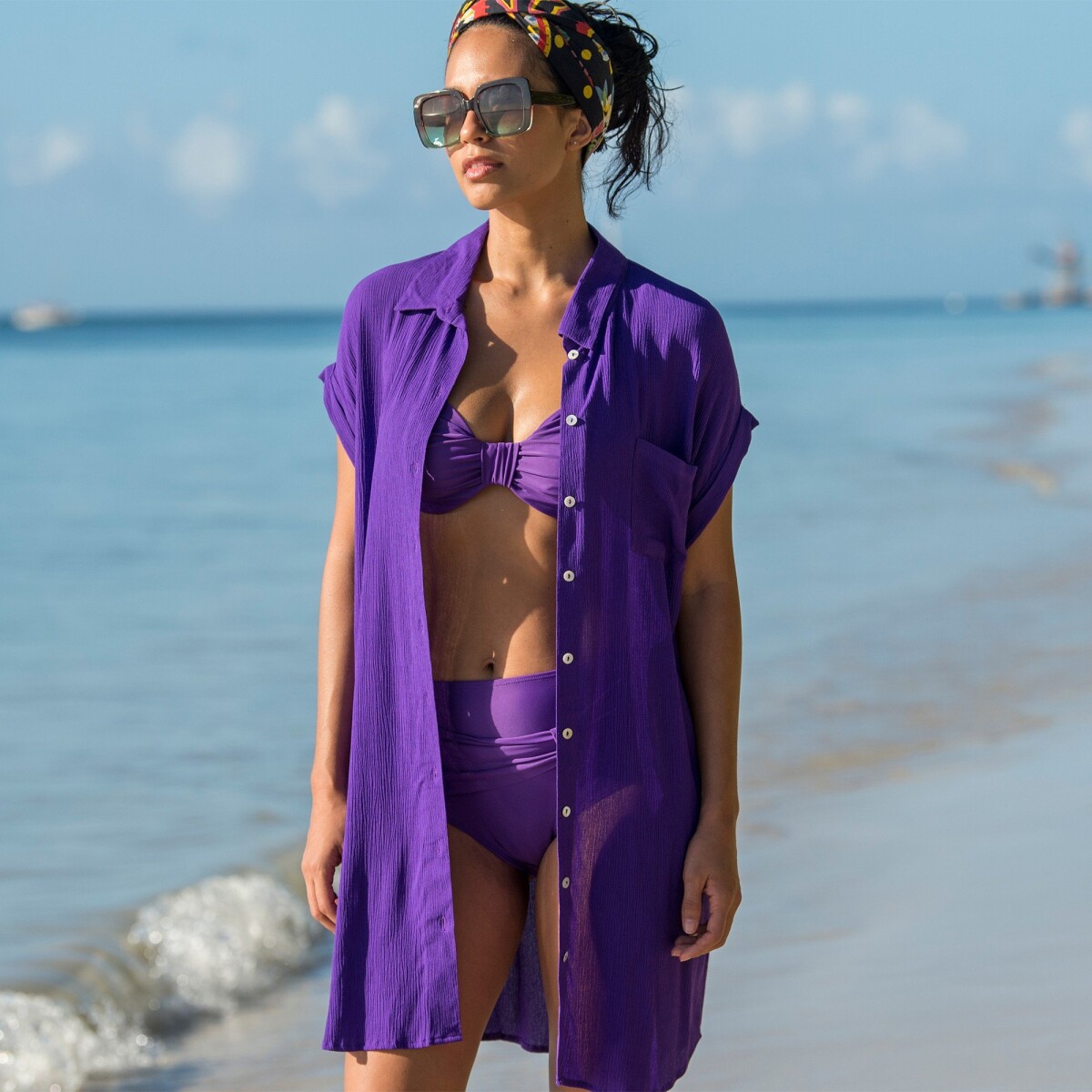 Plážové krepónové šaty, jednofarebné
