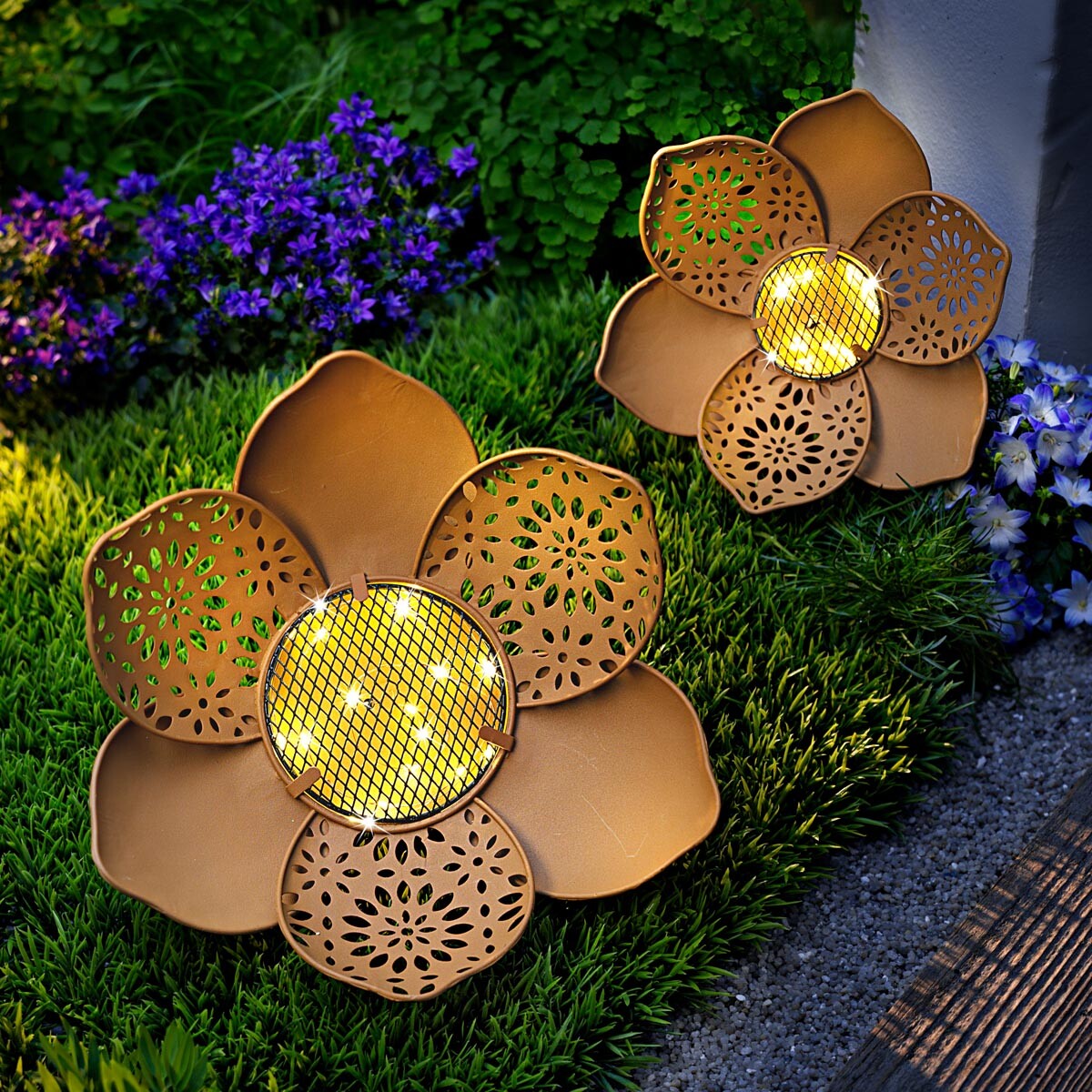 Solární dekorace Rezavé květy, sada 2 ks
