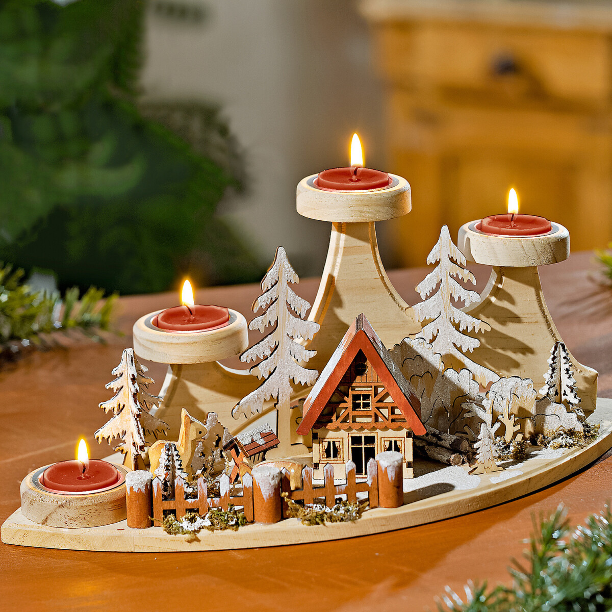 Drevený svietnik Advent