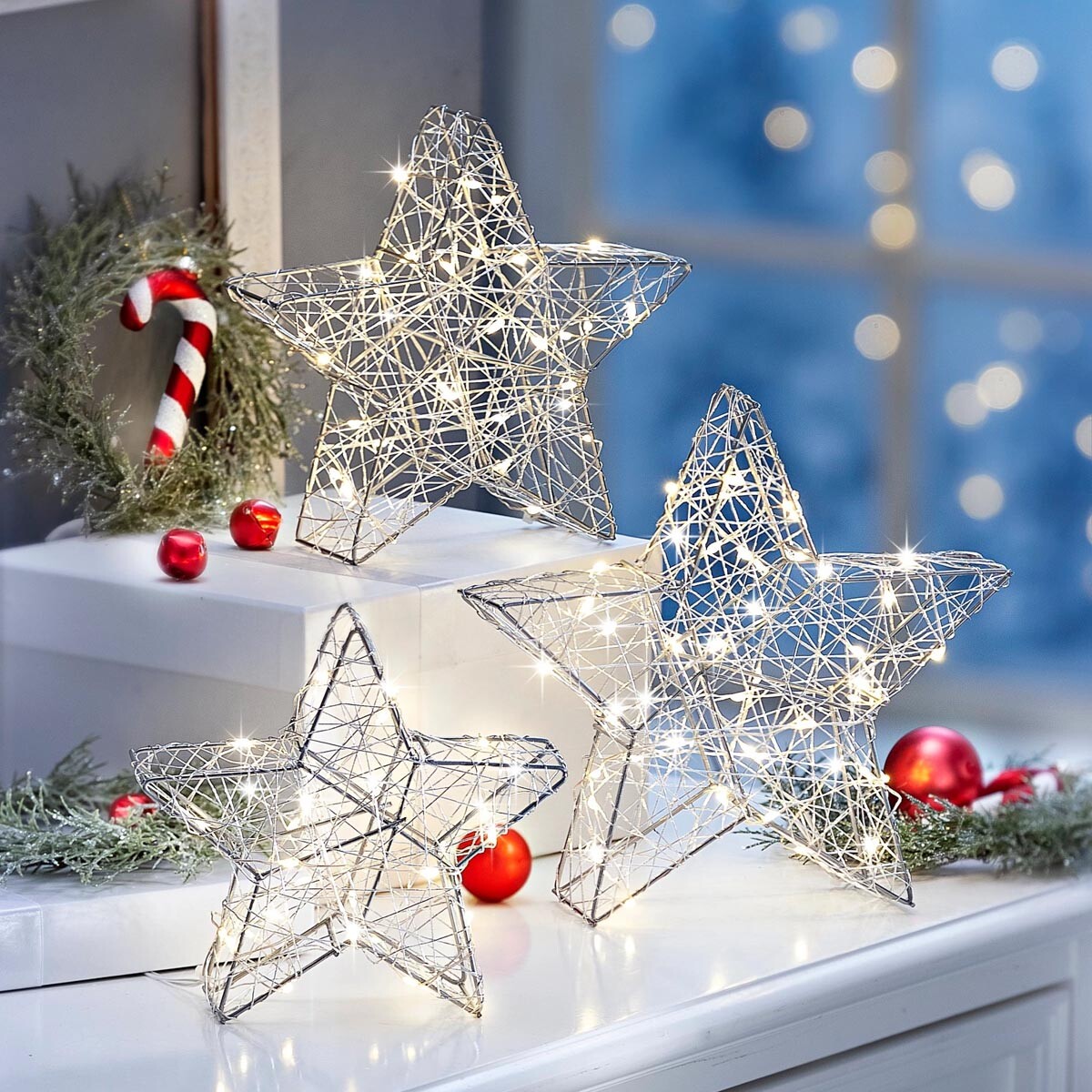 LED dekorácia 3D Hviezdy, sada 3 ks