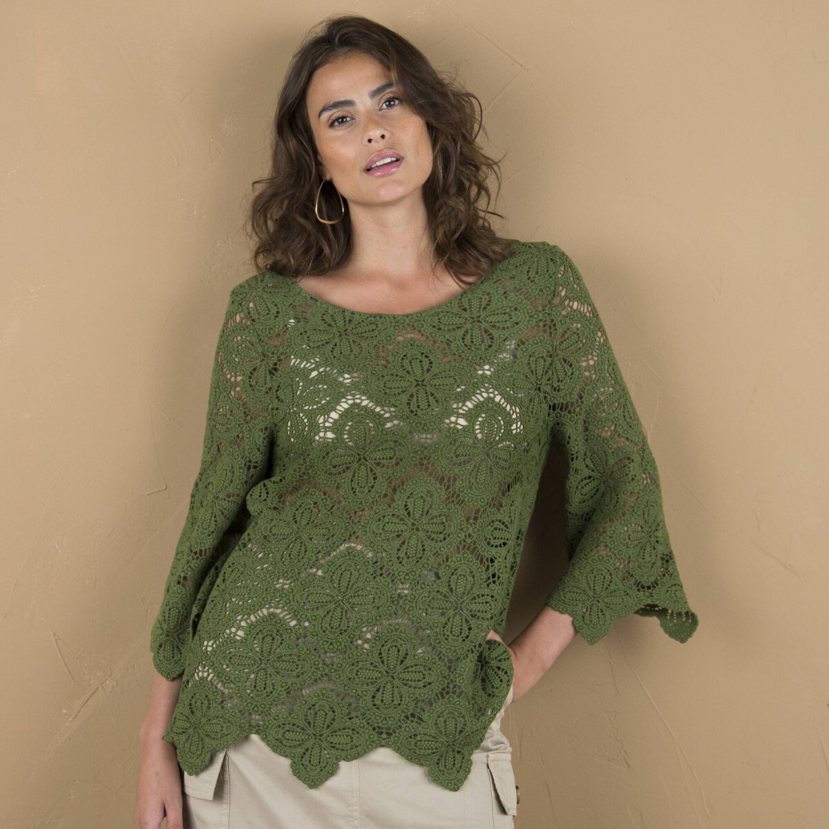 E-shop Macramé blúzka s rozšírenými 7/8 rukávmi