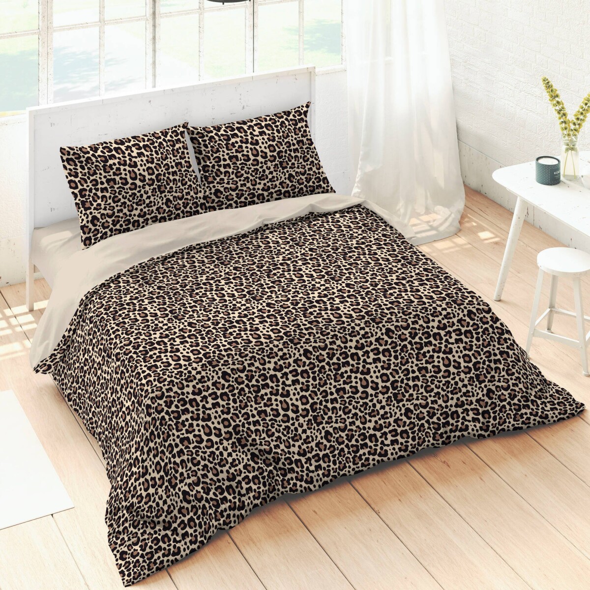 Lenjerie de pat din bumbac cu imprimeu de leopard