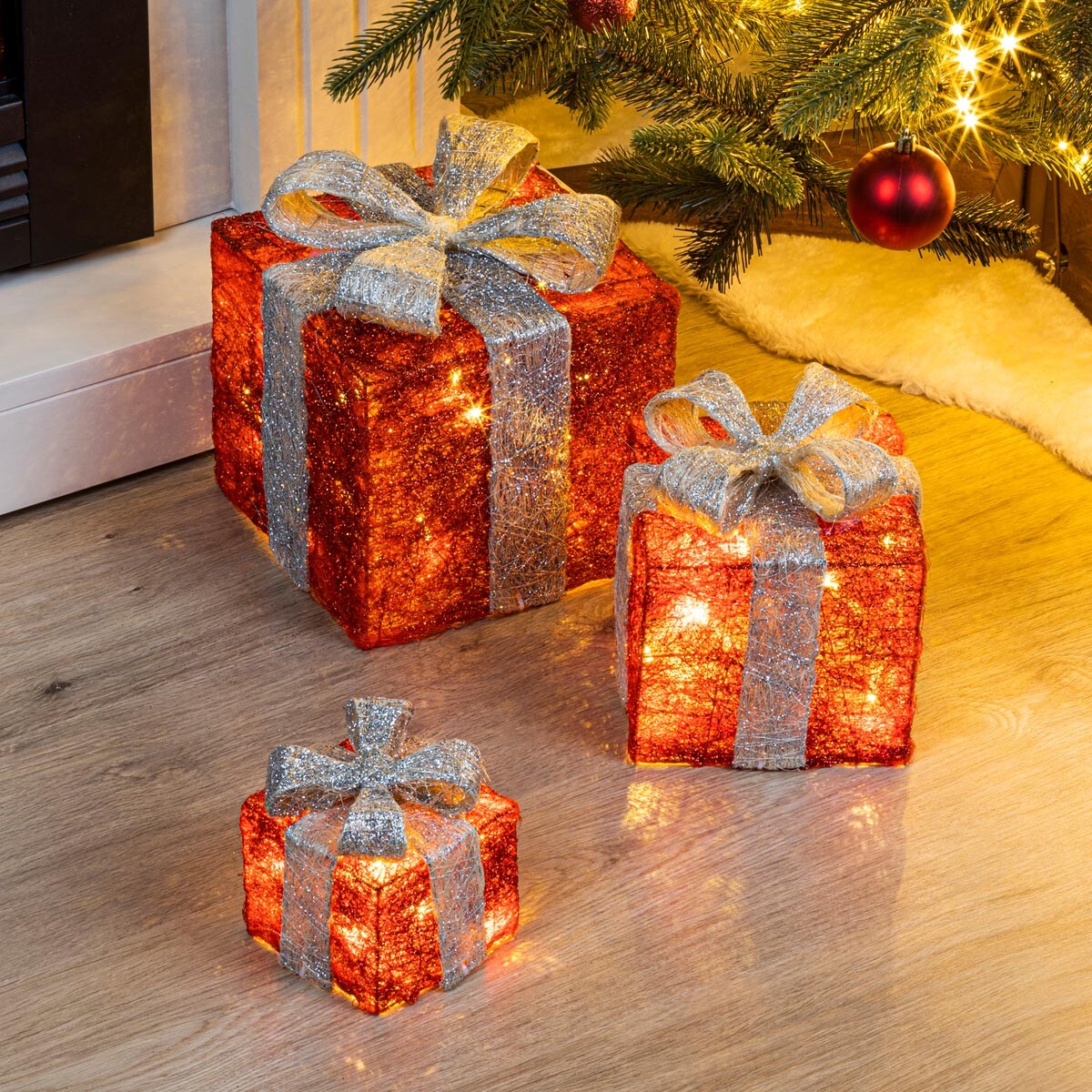 LED svetelná dekorácia Darčeky, sada 3 ks