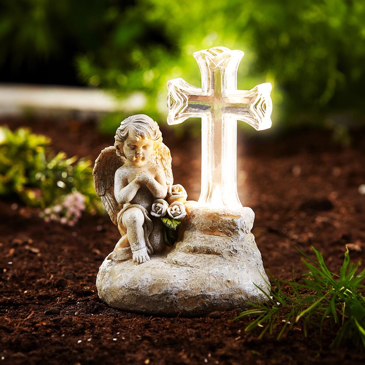 Anjel s LED solárnym krížom Anjel s LED solárnym krížom