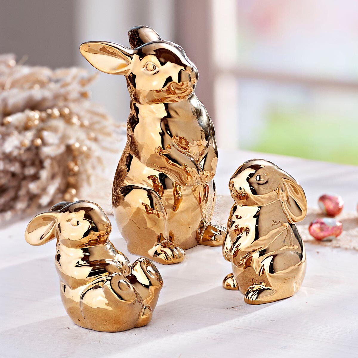 Dekoratívne figúrky Zlatí králiky, súprava 3 ks