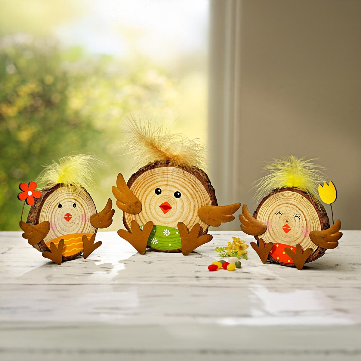 Drevená dekorácia Kuriatka, sada 3 ks