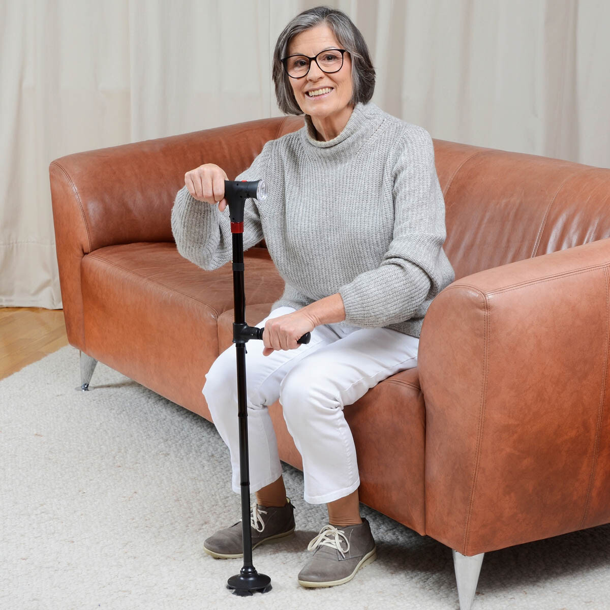 Štvorbodová vychádzková palica so svetlom a alarmom