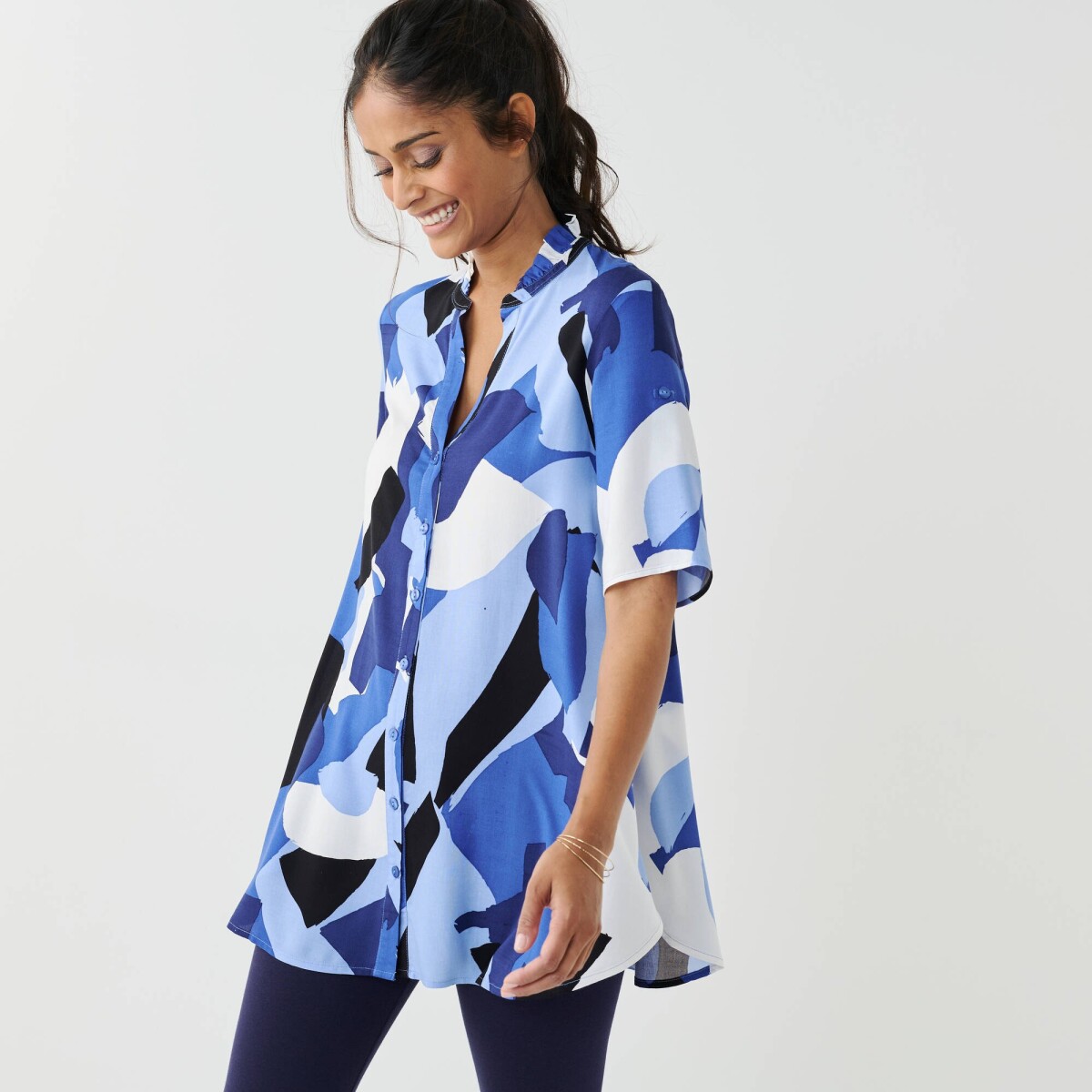 Tunika na gombíky s grafickou potlačou