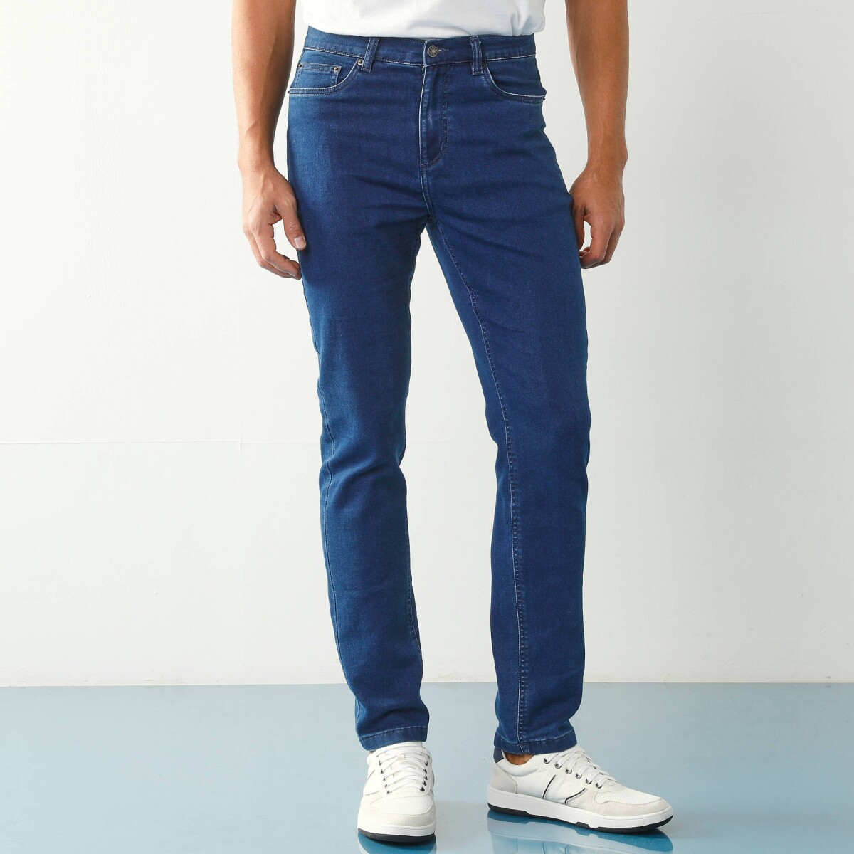 Rovné džínsy s 5 vreckami zo strečového denimu pre nižšiu postavu