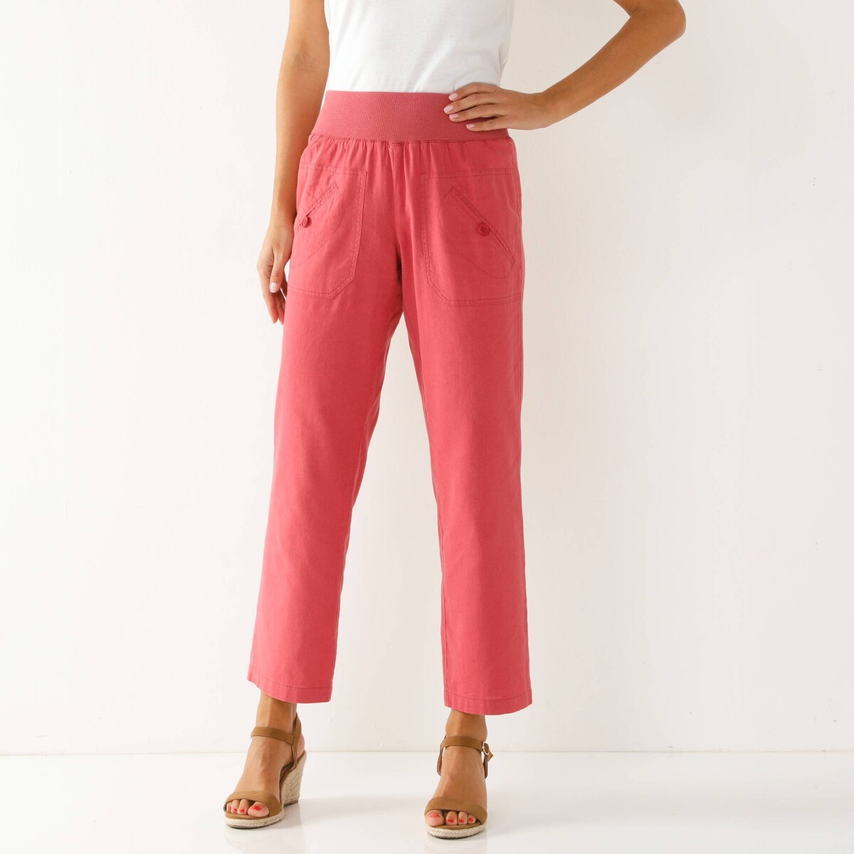 Rovné plátené nohavice po členky, s pružným pásom