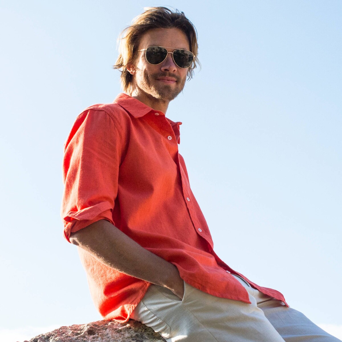 Košeľa zo zmesi bavlny a ľanu s dlhými rukávmi