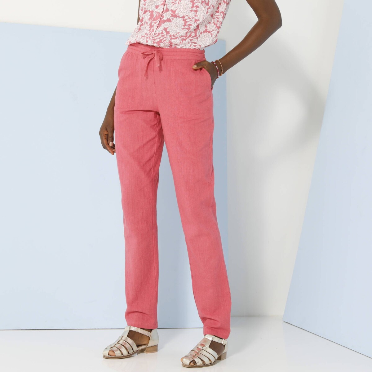 Rovné vzdušné nohavice, z bavlny a ľanu